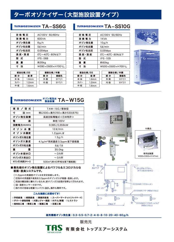 殺菌・脱臭オゾンシステム　ターボオゾナイザー搭載